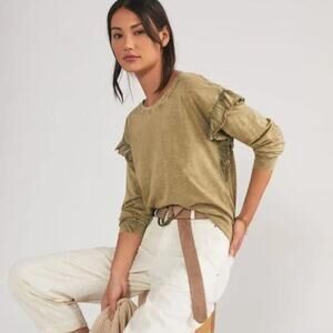 Anthropologie Pilcro Ruffled Open-Back Top XS Cotton Long Sleeve Tee